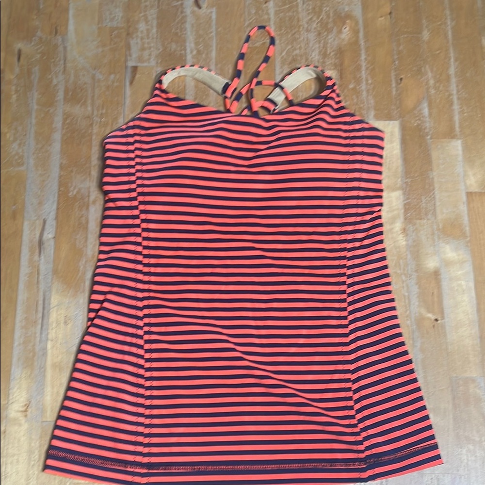 lululemon athletica Pink and Black Striped Tank Top